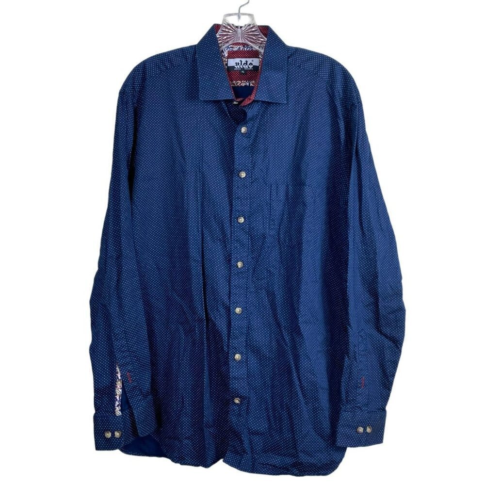 Aldo Men's Blue White Polka Dots Print Cotton Button‎ Down Long Sleeve Shirt XL
